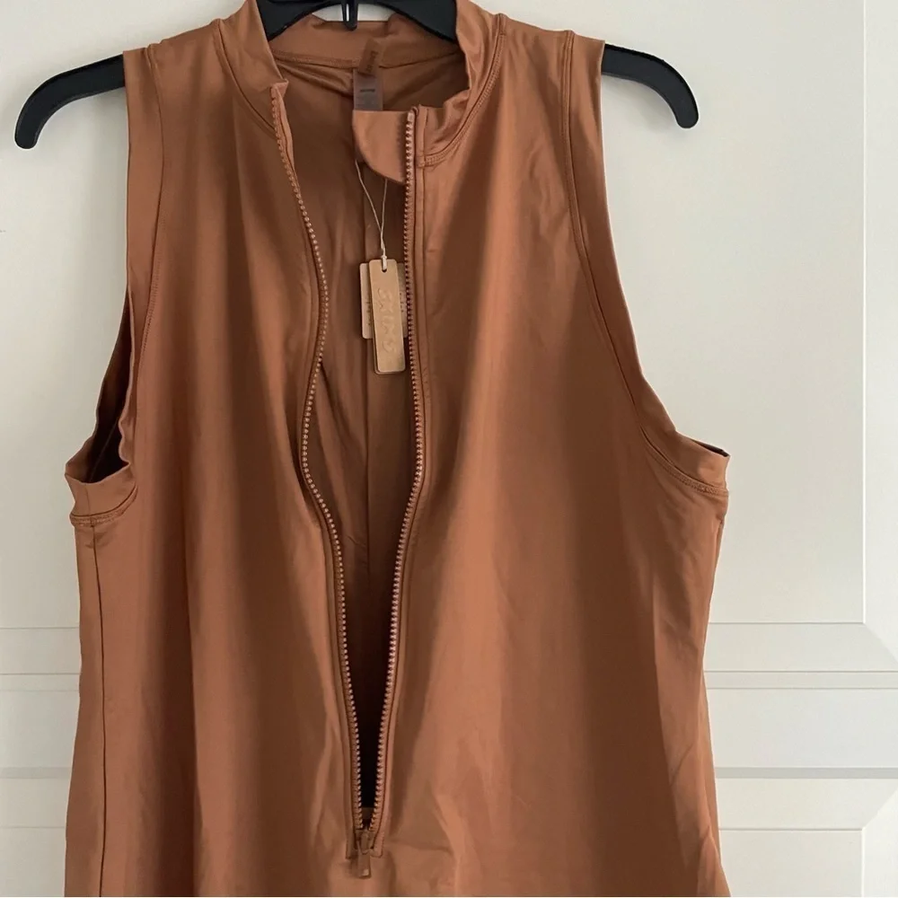 New! Skims Swim Mock Neck Cycle Suit One Piece in Almond nwt 30614